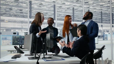 Prototyping semiconductor, AI and engineering team in office Stock Footage 335881608
