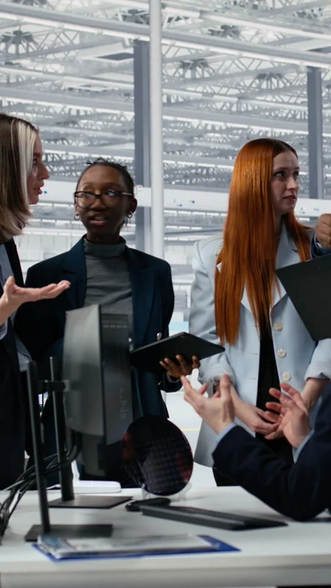Prototyping semiconductor, AI and engineering team in office Stock Footage 335883612