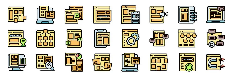 Prototyping software icons showing user interface and user experience design Illustrazione stock