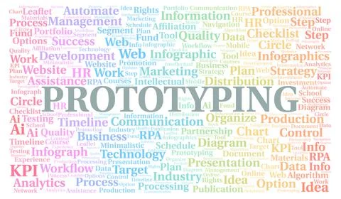 Prototyping typography word cloud create with the text only. Stock Illustration