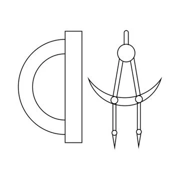 Protractor and compass tool icon, outline style Stock Illustration
