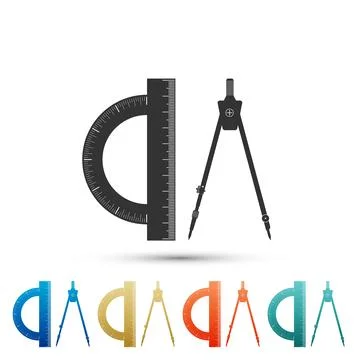 Protractor and drawing compass icon isolated on grey background. Drawing Illustrazione stock
