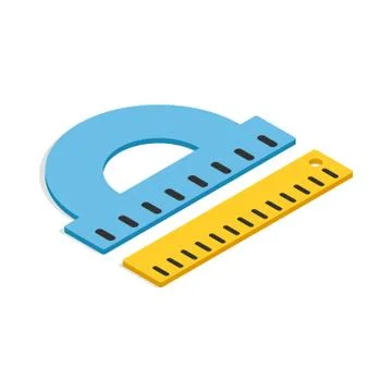 Protractor and ruler icon, isometric 3d style Stock Illustration