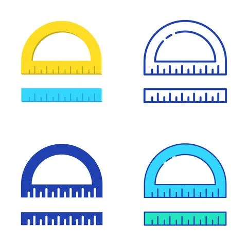 Protractor and ruler icon set in flat and line style Stock Illustration
