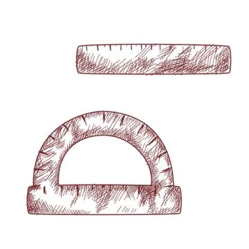Protractor and ruler in the style of the sketch. handmade drawing. vector Stock Illustration