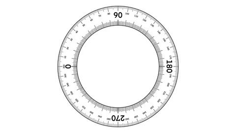 Protractor circle to measure geometrical angles and coordinates Video stock 281657161