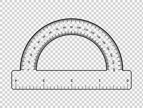A protractor with clear degree markings from 0 to 180 and a straight edge ruler Stock Illustration