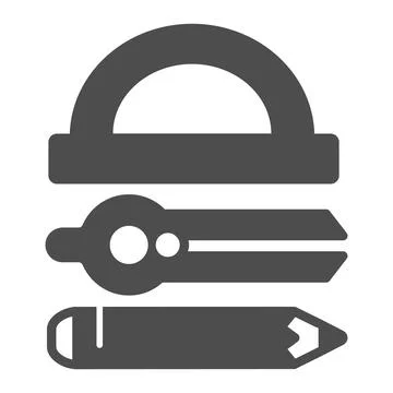 Protractor, drawing compass and pencil solid icon, stationery concept, drafting Stock Illustration