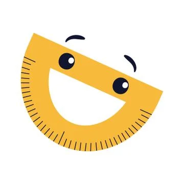Protractor flat icon, Smiling yellow cartoon alidade with funny face vector Stock Illustration