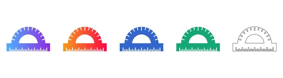 Protractor Geometry Icon Set in Five Styles Stock Illustration