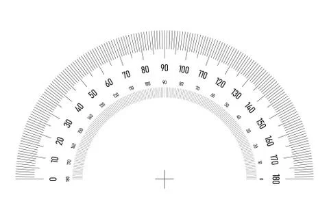 Protractor grid for measuring angle or tilt. Double side 180 degrees scale Stock Illustration