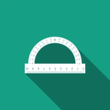 Protractor grid for measuring degrees icon isolated with long shadow. Tilt angle Illustrazione stock