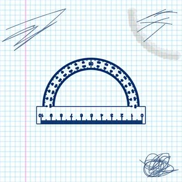Protractor grid for measuring degrees line sketch icon isolated on white Stock Illustration