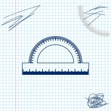 Protractor grid for measuring degrees line sketch icon isolated on white Stock Illustration