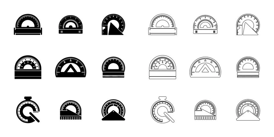 Protractor icons set Stock Illustration