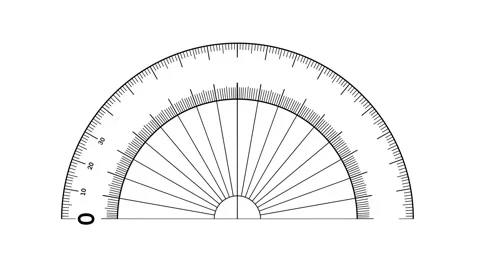 Protractor measuring angles in geometry, One is oriented vertically Video stock 306310729