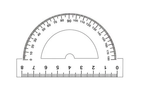 Protractor with measuring length and degrees markings on white background. Il Stock Illustration