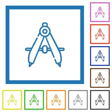 Protractor outline flat framed icons 스톡 일러스트