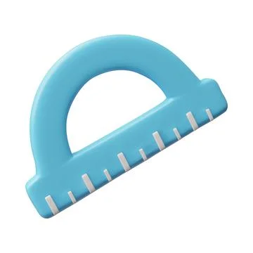 Protractor ruler 3D plastic style vector icon, blue stationery instrument tool Stock Illustration