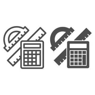 Protractor with ruler and calculator line and solid icon, Mathematics concept Stock Illustration