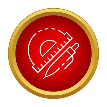 Protractor, ruler, and pen line icon for school Stock Illustration
