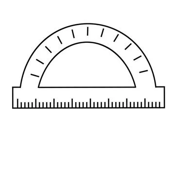 Protractor ruler for measuring angles, black outline, isolated vector in flat Stock Illustration
