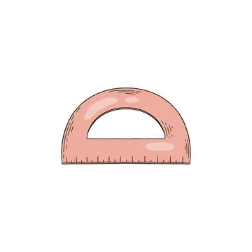 Protractor tool hand drawn sketch. Ruler instrument to draw angle in Illustrazione stock