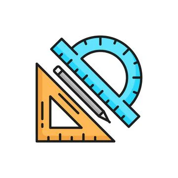 Protractor triangle ruler measure instruments, pen Stock Illustration