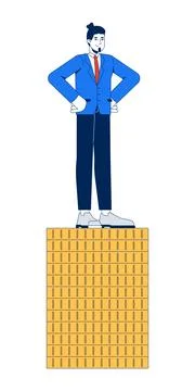 Proud businessman standing on stack of coins 2D cartoon character Stock Illustration
