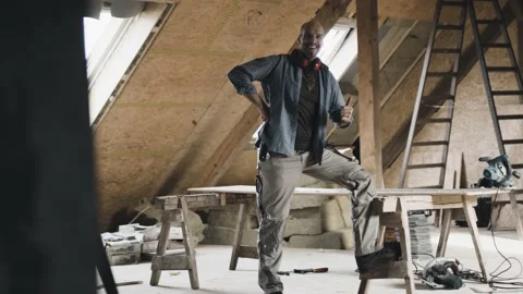 Proud construction worker at a construction site Stock Footage 149293744