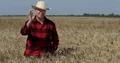 Proud Farmer Man Interview Wheat Harvest Growing Opinion Positive Ok Hand Sign 4k or 4k+ Resolution
