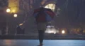 Proud independent woman walking with umbrella and thinking about life, sadness HD Footage