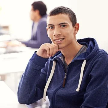 Proud, man and portrait in coding workspace for web development, programming or 写真素材