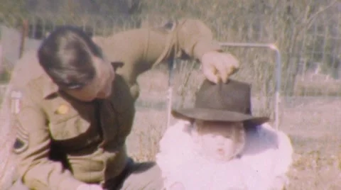 Proud Soldier Father New Baby Boy Son WW2 Funny 1940s Vintage Film Home Movie Stock Footage