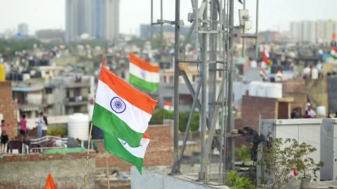 Proudly displaying the Indian flag Stock Footage 249662124
