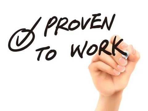 Proven to work words written by 3d hand Stock Illustration
