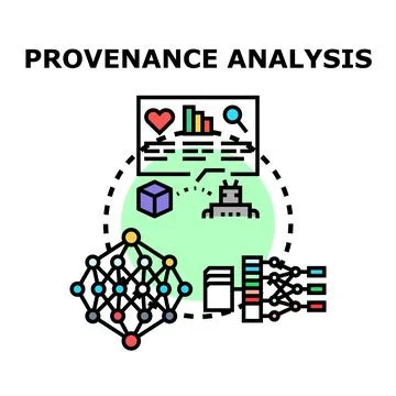 Provenance analysis concept working with data processing and ai Stock Illustration