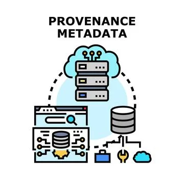 Provenance metadata concept for data origin tracking Illustrazione stock
