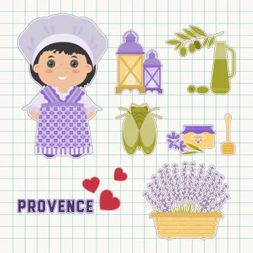 Provence set of flat icons Stock Illustration
