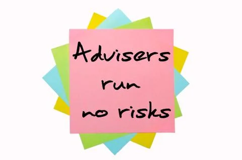 Proverb "advisers run no risks" written on bunch of sticky notes Stock Photos