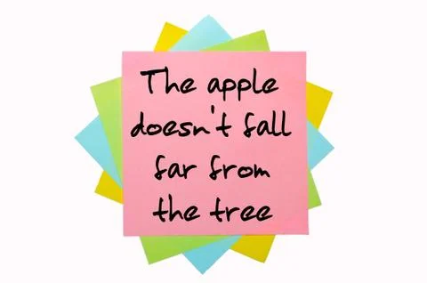 Proverb " the apple doesn't fall far from the tree " written on bunch of stic Illustrazione stock
