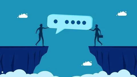 Provide advice on solving business problems. Businessmen help bridge the gap  스톡 일러스트