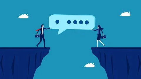 Provide advice on solving problems. Businessmen help bridge the gap with spee Illustrazione stock