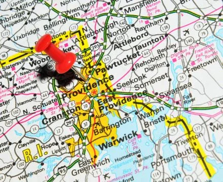 Providence marked with red pushpin on the map Stock Photos