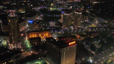 Providence Rhode Island Downtown Skyline Illuminated Night Drone View Stock Footage 344876042