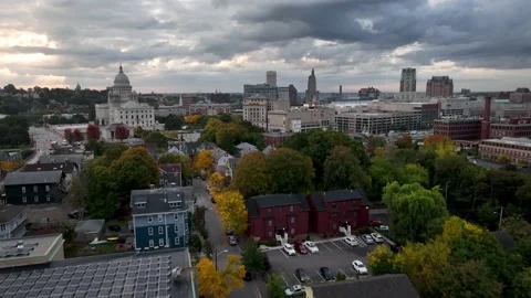 Providence RI, Rhode Island Fall color at state house Stock Footage 219368129