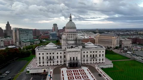 Providence RI, Rhode Island State House aerial Stock Footage 219368214