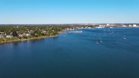 Providence River coast aerial view, Cranston, Rhode Island, USA 動画素材 341985186
