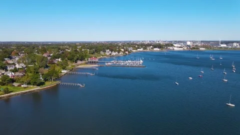 Providence River coast aerial view, Cranston, Rhode Island, USA 스톡 동영상 341992472