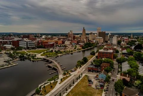 Providence Riverfront Skyline From Elevated Aerial View Stock Photos